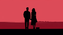 Silhouette of couple holding hands