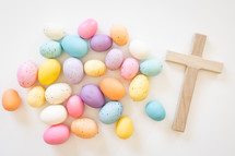 Wood cross and easter eggs