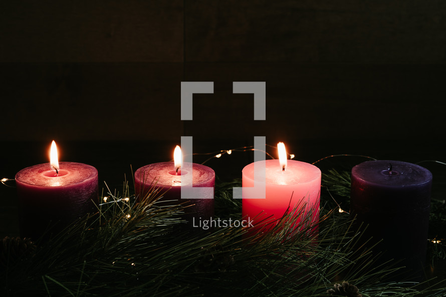 three lite advent candles 