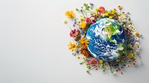 World Earth Day White Background With Flowers 
