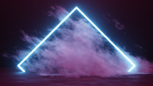 Neon triangle in clouds and water 