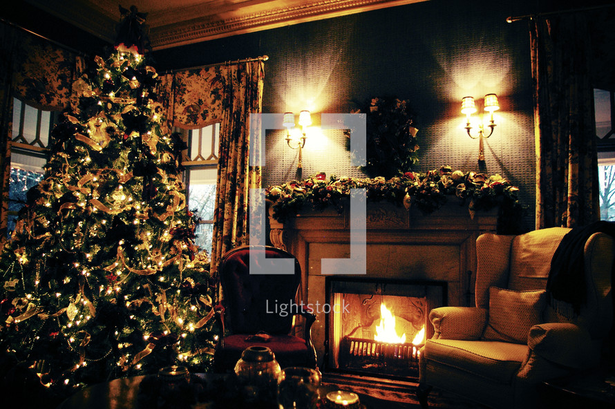 A Victorian Christmas sitting room.