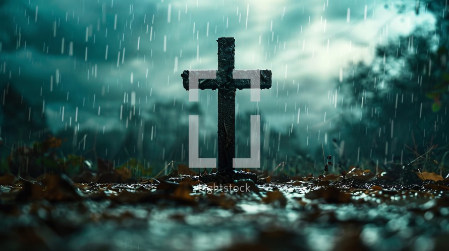 Cross in the rain