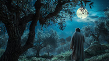 Jesus Praying in the Garden of Gethsemane among the Olive Trees