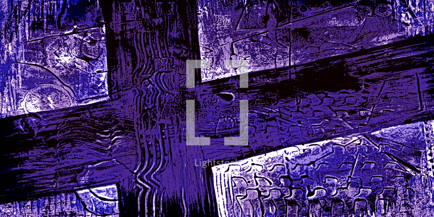 Painting / silkscreen style textured cross art in purple