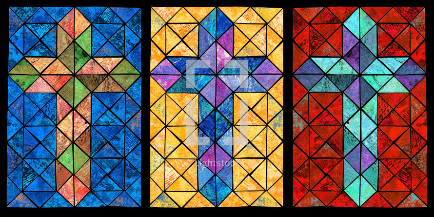 trio of stained glass effect crosses 
