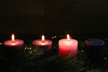 three lite advent candles 