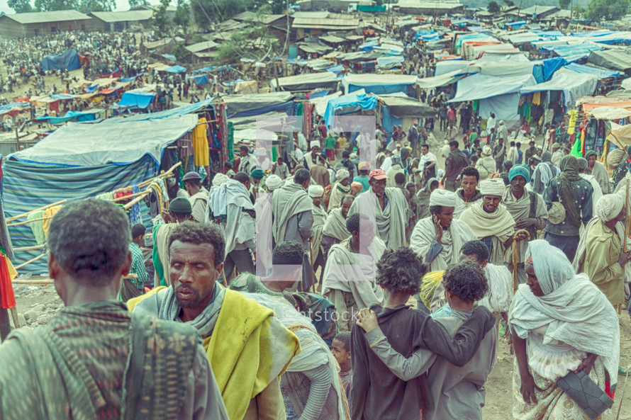 market full of people at a celebration In Ethiopia 