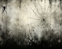 Grunge spider web on foggy background. Halloween concept.