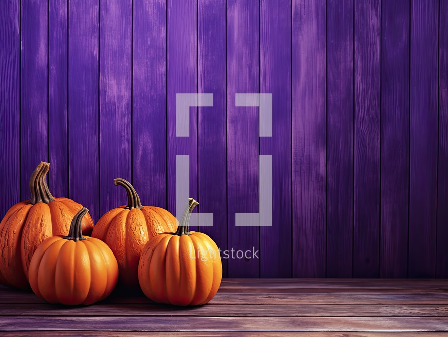 Pumpkins on wooden background. Halloween concept. 3D Rendering