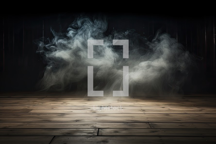 Wooden floor and smoke on a black background. 3d rendering