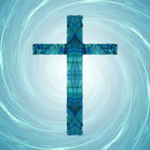 blue madras cross on spiral background