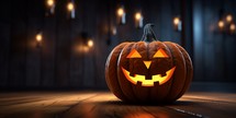 Halloween pumpkin on wooden background, 3d render. Halloween concept