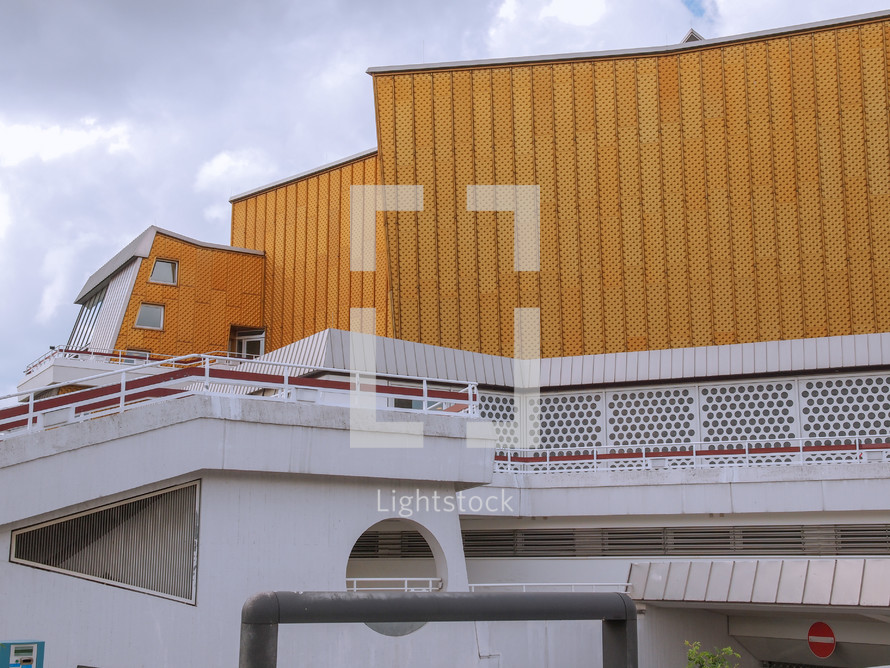 BERLIN, GERMANY - MAY 09, 2014: The Berliner Philharmonie concert hall designed by German architect Hans Scharoun in 1961 is a masterpiece of modern architecture