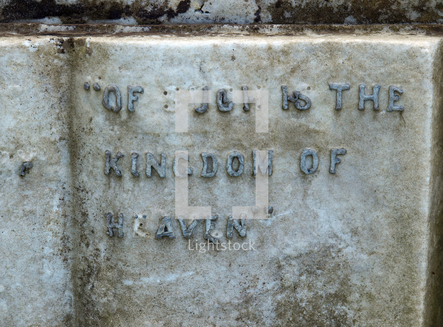 Of such is the Kingdom of Heaven (Matthew 19:14) on a tombstone at Glasgow necropolis, Victorian gothic garden cemetery