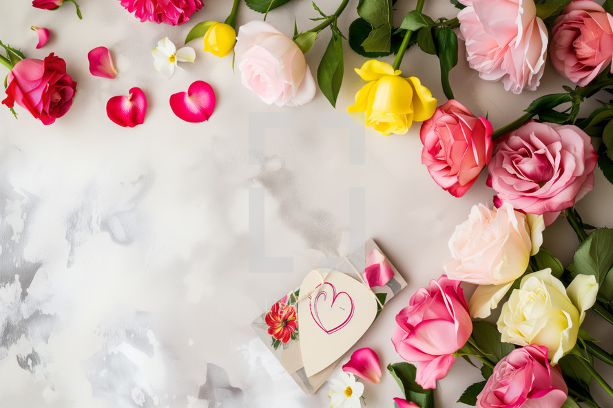 AI Generated Image. Mother’s Day banner layout with copy space with colorful flowers