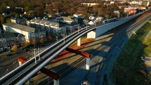 Light passenger rail operating at overpass in Charlotte North Carolina