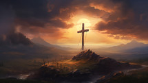 Christ Cross lit by sunset lights