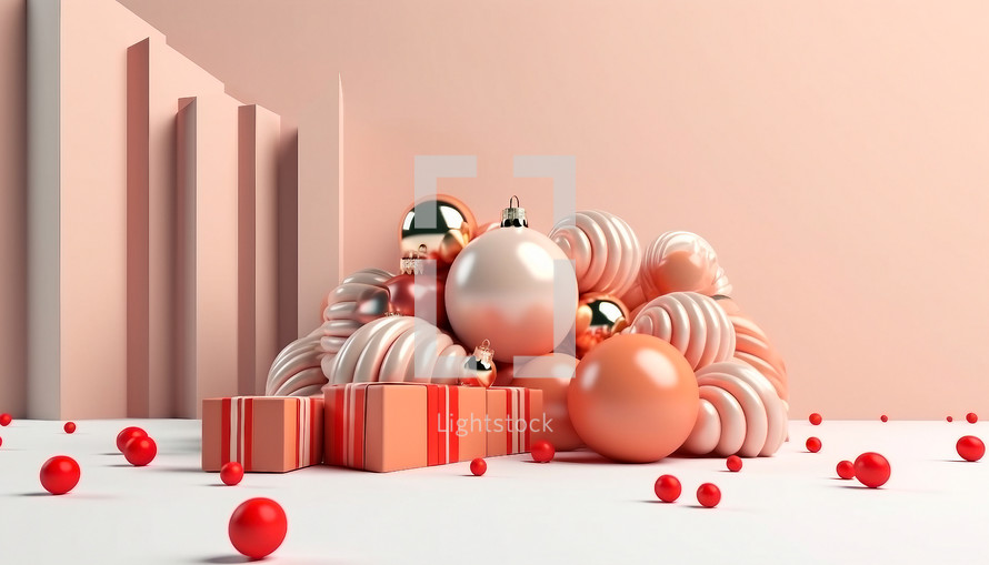 Christmas pink balls and presents