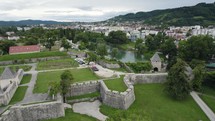 Medieval kastel fortress in Banja Luka, Bosnia and Herzegovina, aerial sideways