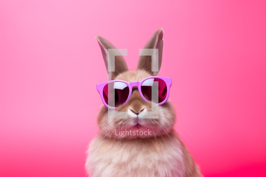 AI Generated Image. Cool Easter Bunny with sunglasses on a pink background