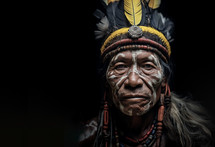 A photo of a tribal man from a distant tribe with negative space for copy