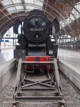 LEIPZIG, GERMANY - JUNE 12, 2014: Class 52 steam locomotive 52 5448 7 of the Deutsche Reichsbahn at Leipzig Hbf station