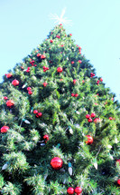 Christmas lights and ornaments on a Christmas tree 