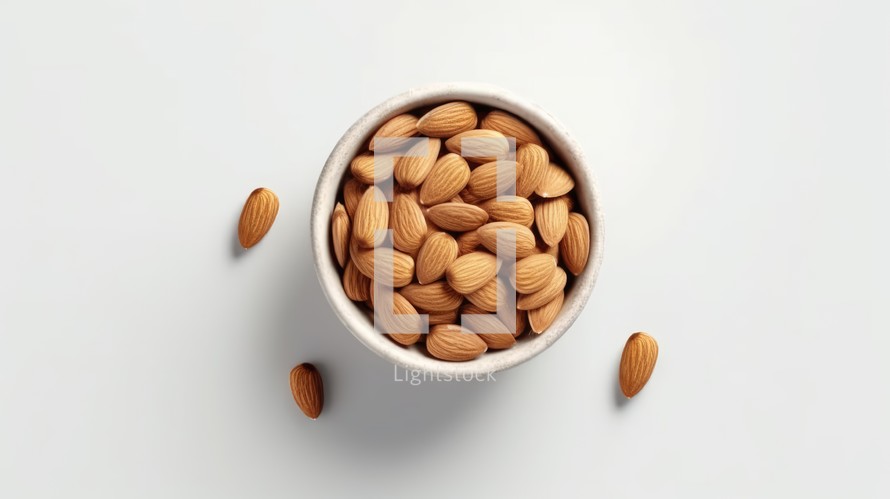 Almonds with white background top view Created With Generative AI Technology