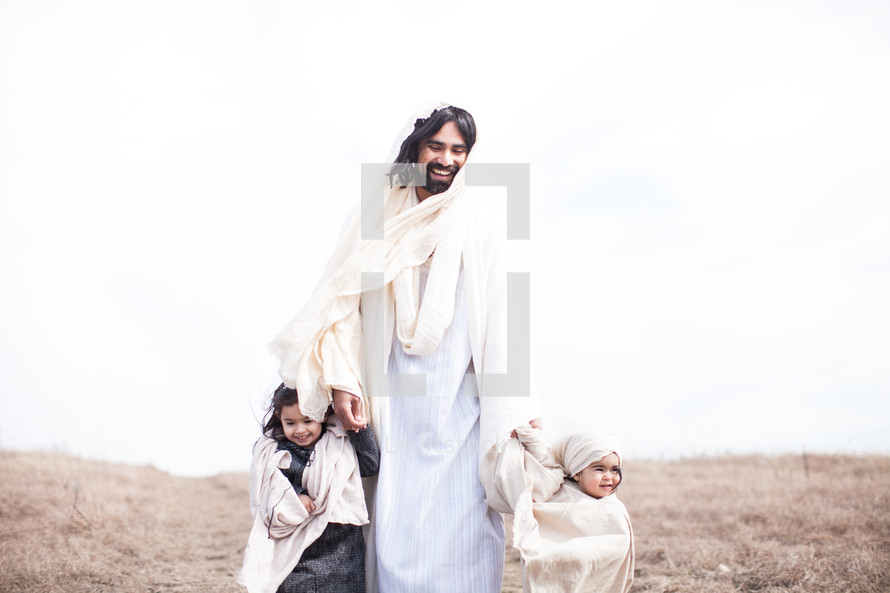 Jesus walking with children 