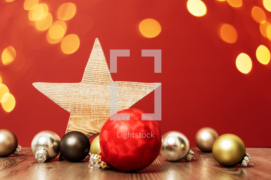 wooden star and ornaments for Christmas 