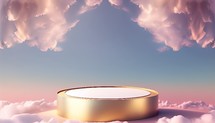 Golden podium surrounded by clouds