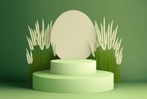3d illustration of a product display with green grass podium