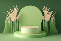 3d green grass podium for product display and presentation