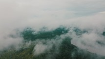 Aerial drone view of clouds over in the Amazon Rainforest of Ecuador.