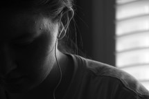 Closeup Portrait of a Teenage Girl Listening to Music