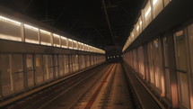 Subway tunnel moving train. Underground
