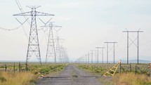 power lines and power poles coming into focus 