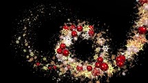 Christmas garland light trail with snowflakes and globes on black background. Merry Christmas and holidays concept. 4k