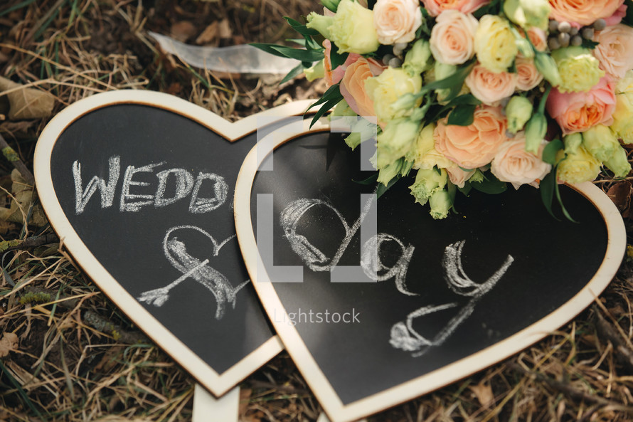 plaque with the words of the wedding day. wedding day