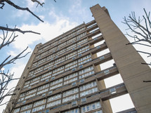 LONDON, ENGLAND, UK - MARCH 05, 2009: The Trellick Tower in North Kensington designed by Erno Goldfinger in 1964 is a Grade II listed masterpiece of new brutalist architecture