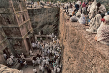 people gathered in prayer at a celebration in Ethiopia 