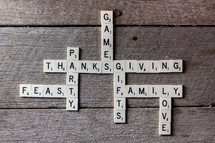 scrabbles pieces with words of Thanksgiving 