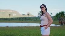 Woman tourist at Landscapte of Jalapao national park in Brazil
