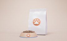 White pet food package bag, 3d rendering.