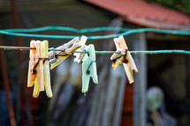 clothespins on a clothesline 