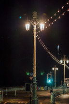 glowing street lamps at night 