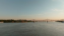 Drone Video of Mississippi River Bridge in Natchez, Mississippi at Sunset . High quality 4k footage