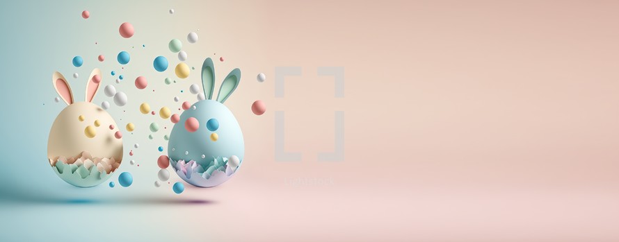 Easter day illustration banner background with eggs and bunny
