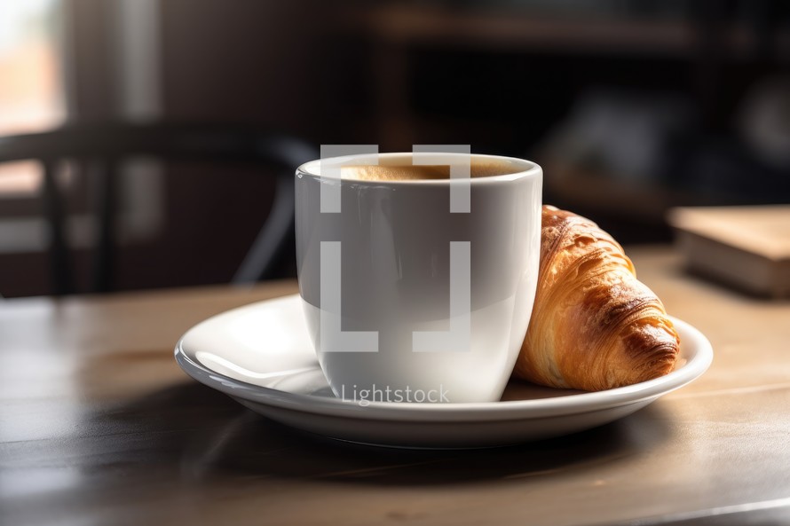 White Cup Coffee with Croissant